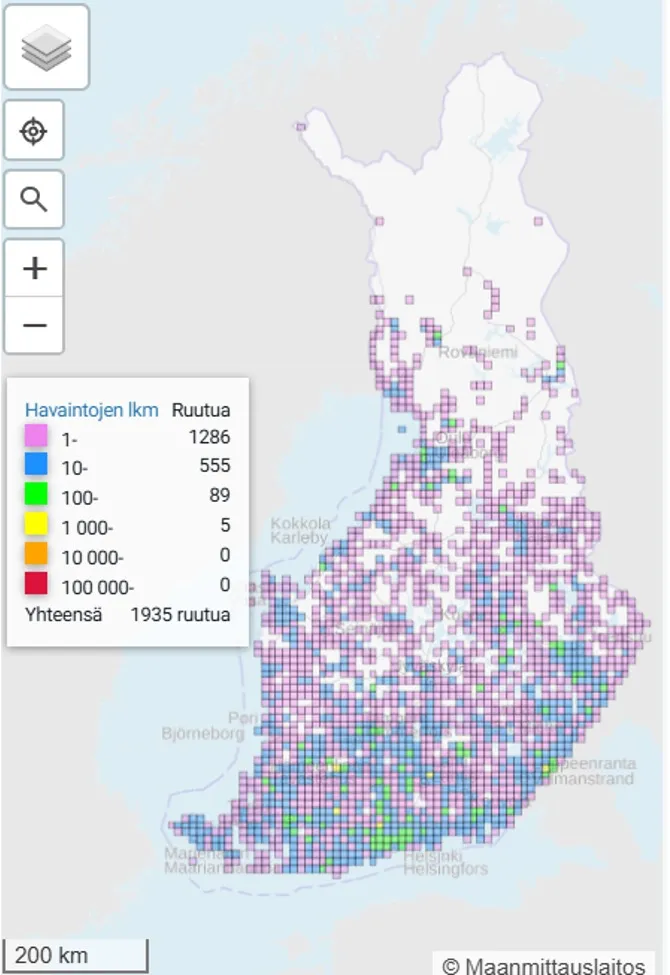 Angervohopeatäplän levinneisyys