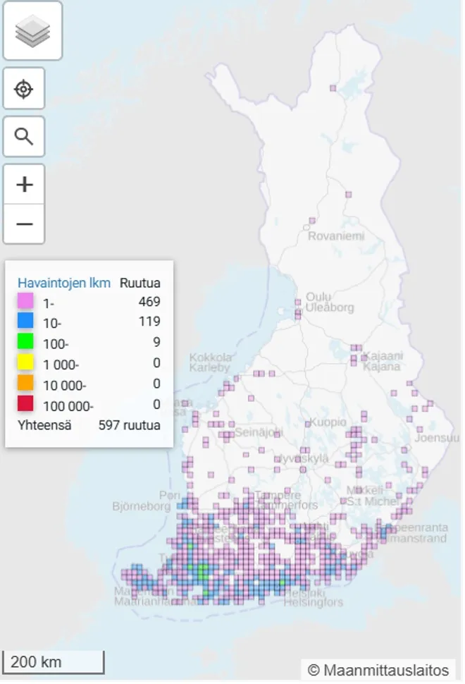 Helmihopeatäplän levinneisyys
