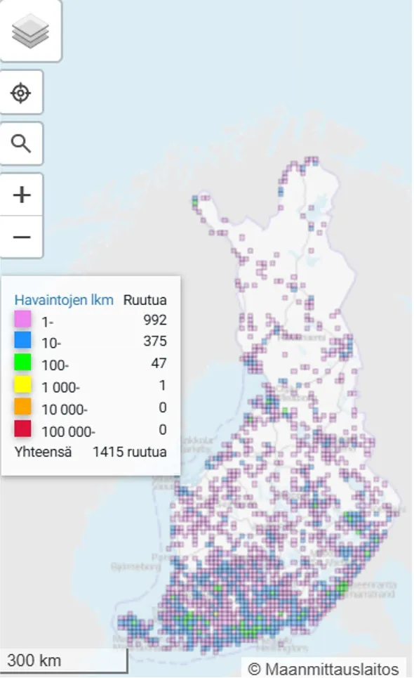 Hohtosinisiiven levinneisyys