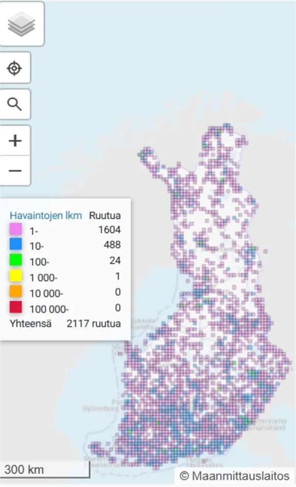 Juolukkasinisiiven levinneisyys