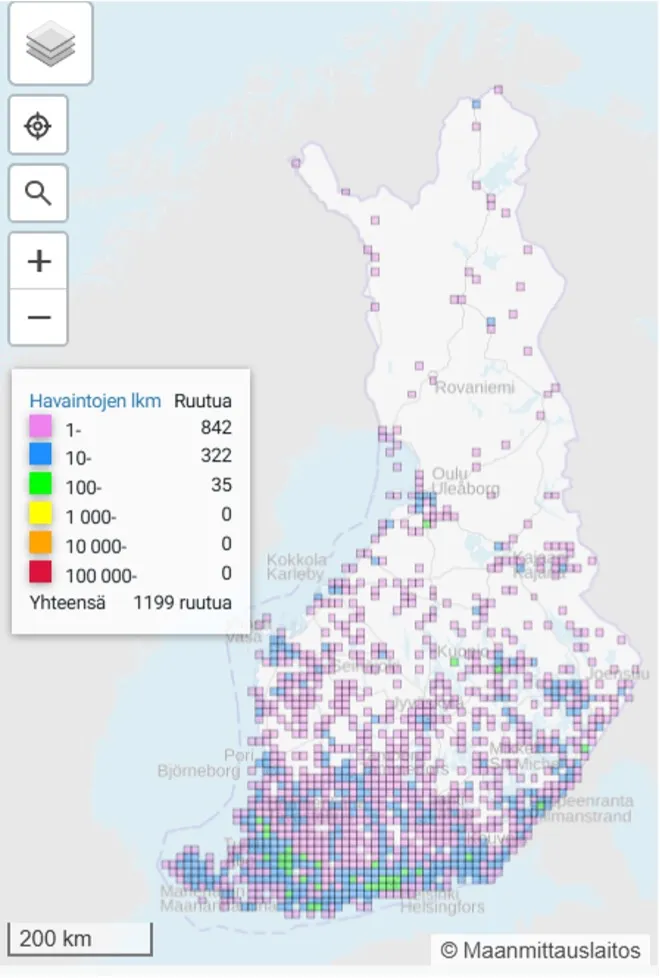 Kaaliperhosen levinneisyys
