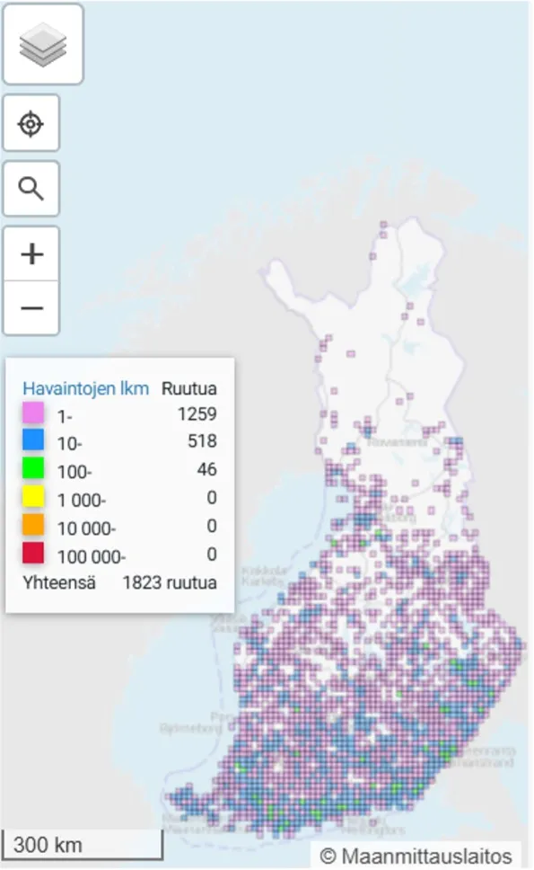 Kangassinisiiven levinneisyys