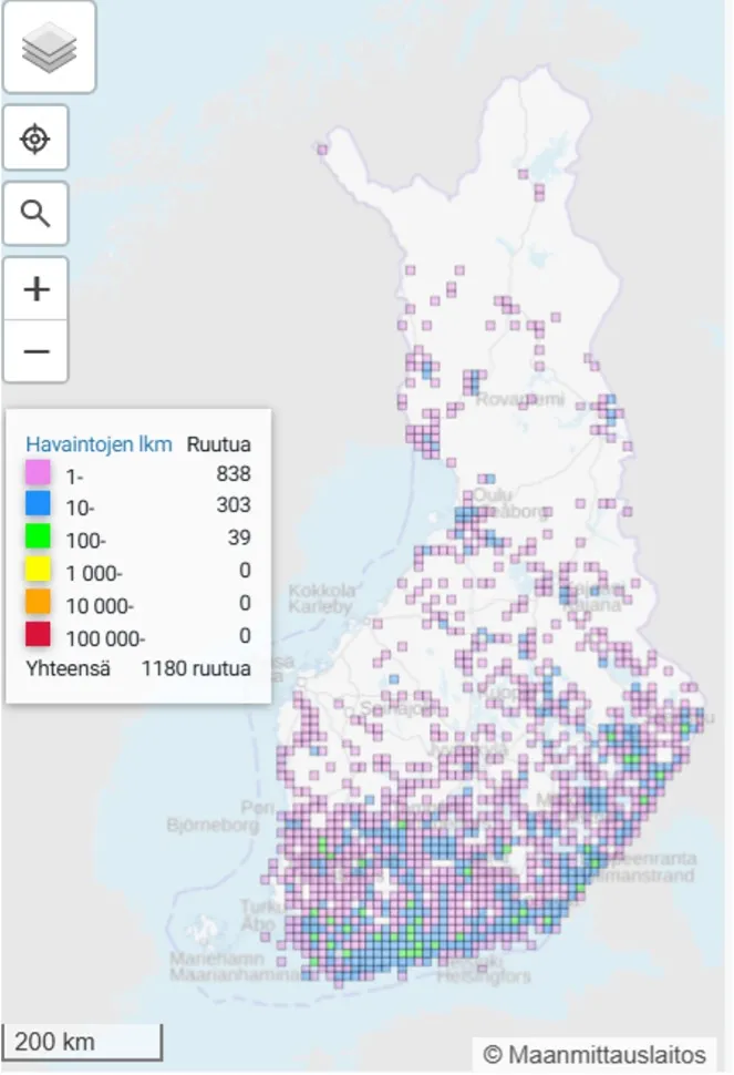 Karttaperhosen levinneisyys