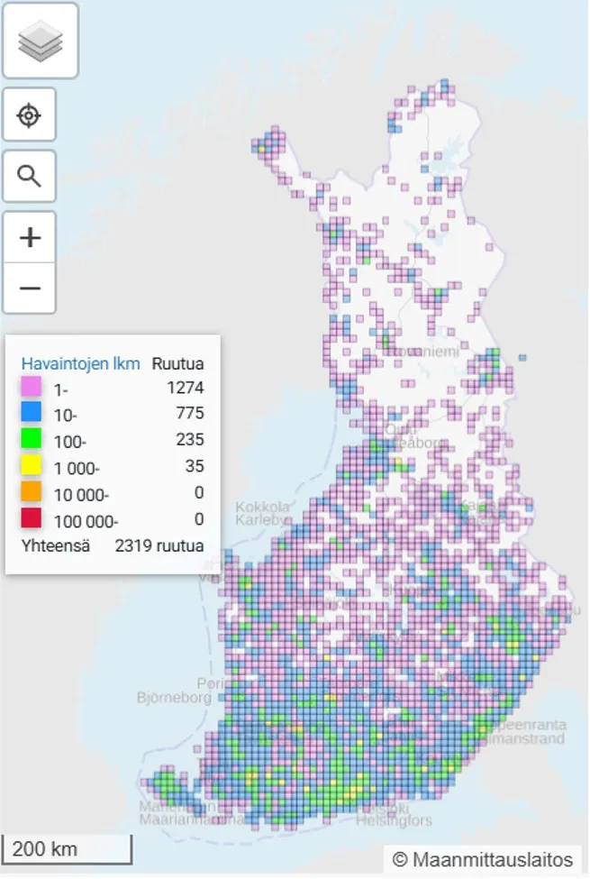 Lanttuperhosen levinneisyys