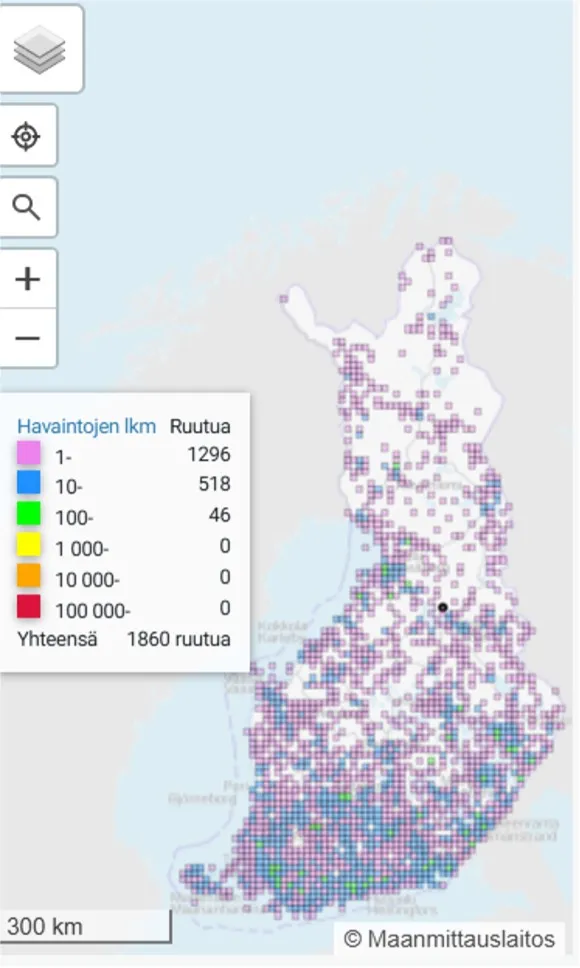 Paatsamasinisiiven levinneisyys