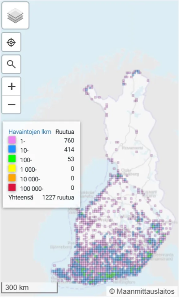 Pikkukultasiiven levinneisyys