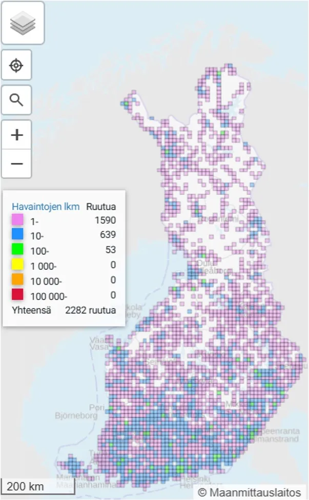 Pursuhopeatäplän levinneisyys