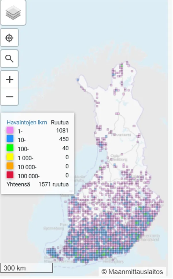 Ratamoverkkoperhosen levinneisyys