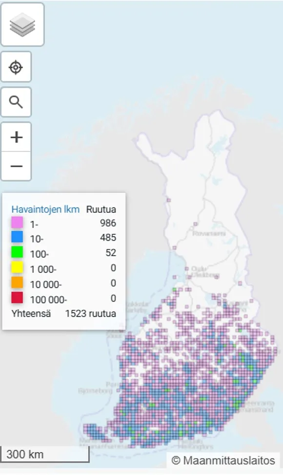 Tummapapurikon levinneisyys